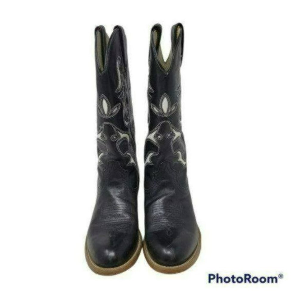 DURANGO Leather Inlaid Cowboy Boots Black White Walking Heel Women's Size 6M - Picture 3 of 8
